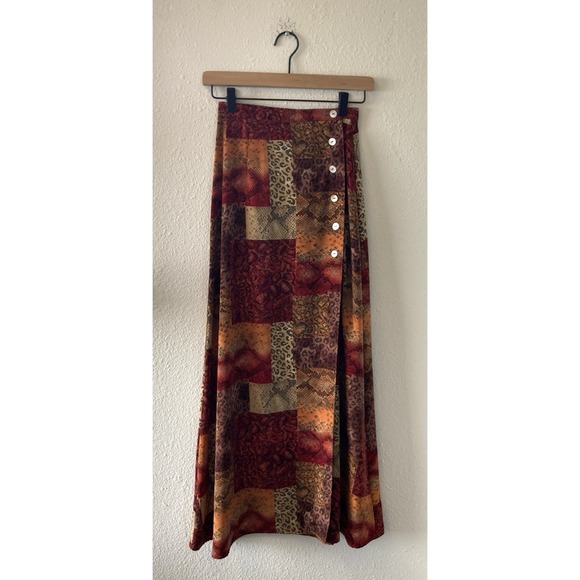 Dresses & Skirts - Vintage 90's Skirt Size 4 (XS) Red Multicolor Animal Print Long Artsy Retro Boho